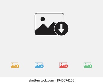 Download Photo Icon. Download Image Icon. Picture Download Icon. Photo Image Download. Vector Illustration Icon. Set Of Colorful Flat Design Icons