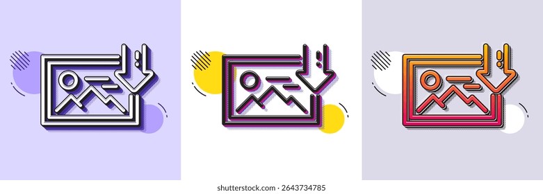 Download photo line icon. Halftone dotted pattern. Gradient icon with grain shadow. Image thumbnail sign. Picture placeholder symbol. Line download photo icon. Various designs. Vector