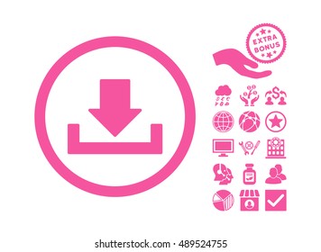 Download pictograph with bonus images. Vector illustration style is flat iconic symbols, pink color, white background.