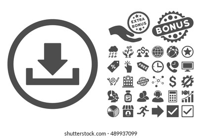 Download pictograph with bonus pictogram. Vector illustration style is flat iconic symbols, gray color, white background.