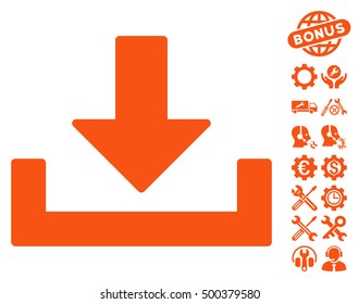 Download pictograph with bonus settings images. Vector illustration style is flat iconic symbols, orange color, white background.
