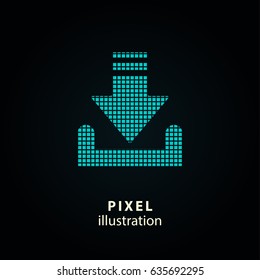 Download - pixel icon. Vector Illustration. Design logo element. Isolated on black background. It is easy to change to any color.