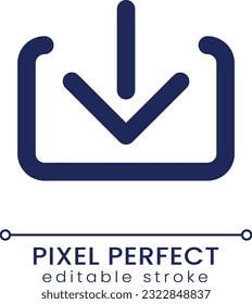 Download pixel perfect linear ui icon. Down arrow. Save digital file. Copy into computer. GUI, UX design. Outline isolated user interface element for app and web. Editable stroke. Poppins font used