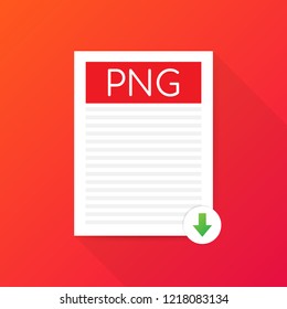 Download PNG button. Downloading document concept. File with PNG label and down arrow sign. Vector stock illustration.