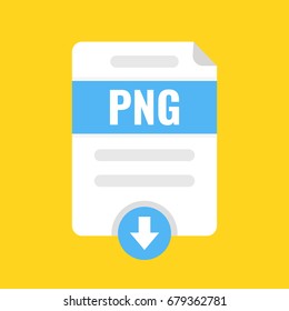 Download PNG file icon. Downloading document concept. Flat cartoon style. Vector illustration.