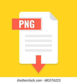 Download PNG file icon. Downloading document concept. Flat cartoon style. Vector illustration.