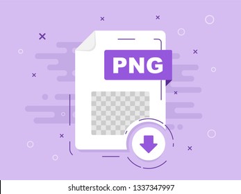 Download PNG icon file with label. Downloading document concept. Banner for business, marketing and advertising. Vector Illustration.