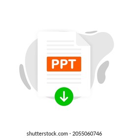 Download PPT icon file with label on white background. Downloading document concept. Vector illustration.