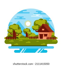 Descargar vector plano premium de casa de campo

