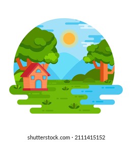 Descargar vector plano premium de casa de campo

