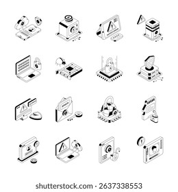 Download premium isometric outline collection showing cybersecurity icons