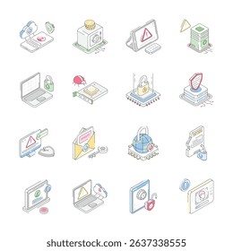 Download premium isometric outline collection showing cybersecurity icons
