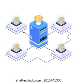 Download premium quality isometric icon of distributed blockchain 