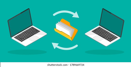 Download process. Uploading files to internet or computer. File transfer concept. Vector illustration.