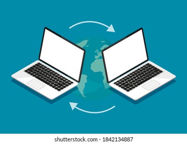 Download process. Uploading files to internet or computer. File transfer concept. Vector illustration.