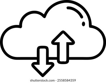 Download a professional and trendy cloud storage icon featuring minimal line art, silhouettes, and logo-friendly design. Perfect for web, app development, and branding projects