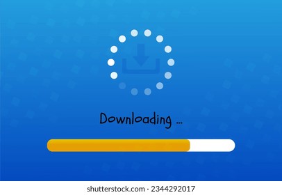 Download progress bar on blue background. Install symbol. Digital binary data and streaming digital code. Vector illustration. Eps 10.