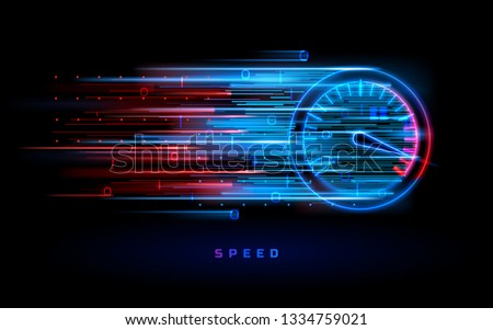 Download progress bar or round indicator of web speed. Sport car speedometer for hud background. Gauge control with numbers for speed measurement. Analog tachometer, high performance theme Foto d'archivio © 