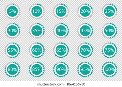 Descargar Iconos De Círculo De Progreso - Ilustraciones De Vectores Del 5 Al 100 Por Ciento - Aislados En Fondo Transparente