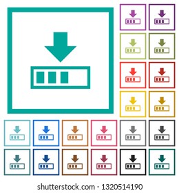 Download in progress flat color icons with quadrant frames on white background
