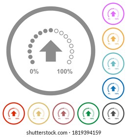 Download in progress flat color icons in round outlines on white background