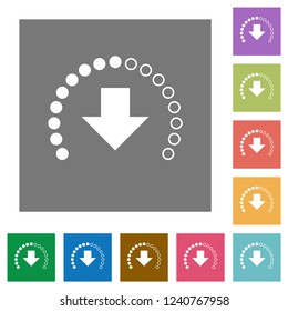 Download in progress flat icons on simple color square backgrounds