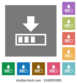 Download in progress flat icons on simple color square backgrounds