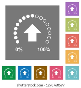 Download in progress flat icons on simple color square backgrounds