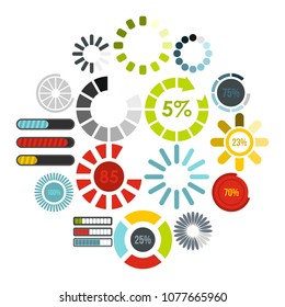 Download progress icons set in flat style. Load indicators set collection vector illustration