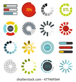 Download progress icons set in flat style. Load indicators set collection vector illustration