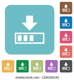 Download in progress white flat icons on color rounded square backgrounds
