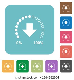Download in progress white flat icons on color rounded square backgrounds
