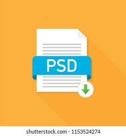 Download PSD button. Downloading document concept. File with PSD label and down arrow sign. Vector stock illustration.