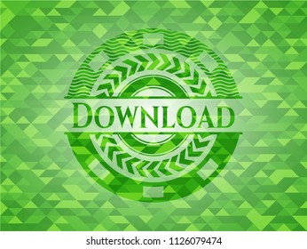 Download realistic green emblem. Mosaic background