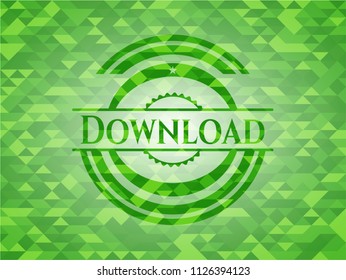 Download realistic green emblem. Mosaic background