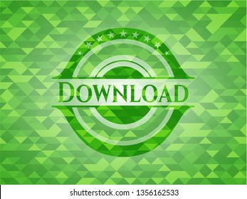 Download realistic green emblem. Mosaic background