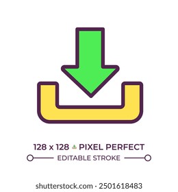 Download RGB color icon. Downward arrow. User interface button. Data transfer and management. Files transfer. Isolated vector illustration. Simple filled line drawing. Editable stroke