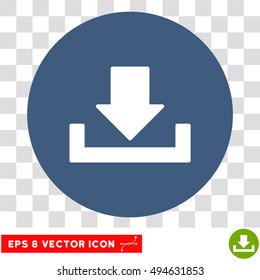 Download round icon. Vector EPS illustration style is flat iconic bicolor symbol, white and cobalt colors, transparent background.