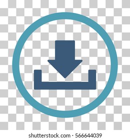 Download rounded icon. Vector illustration style is flat iconic bicolor symbol inside a circle, cyan and blue colors, transparent background. Designed for web and software interfaces.