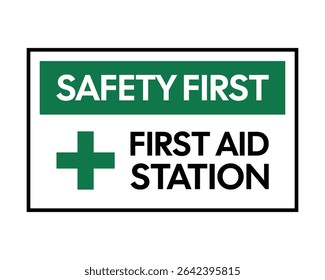 Download Safety First First Aid Station Sign – Printable Workplace Safety Notice for Emergency Medical Assistance