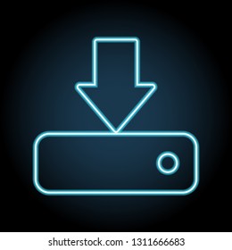 download or save to hard disk neon icon. Simple thin line, outline vector of web, minimalistic icons for UI and UX, website or mobile application