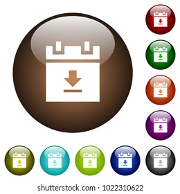 download schedule data white icons on round color glass buttons