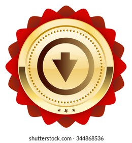 Download seal or icon with arrow symbol. Glossy golden seal or button.