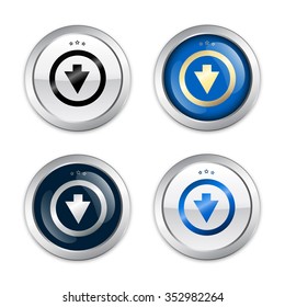 Download seals or icons with arrow symbol. Glossy silver seals or buttons.