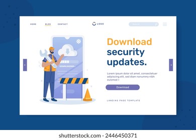 Download security updates illustration on landing page design