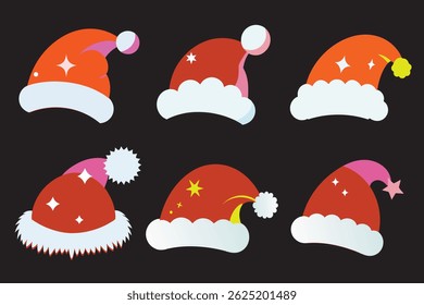 Baixe um conjunto de 6 chapéus adoráveis de Papai Noel em cores pastel com efeitos fofos e brilhantes. Perfeito para projetos infantis, artesanato, cartões, e projetos temáticos de Natal.