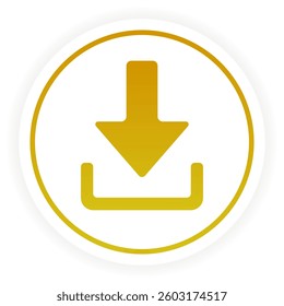 Download set icon. Yellow arrow pointing down into box symbolizes data download, saving, document storage, digital files, software and content access.