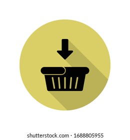 download to shopping cart long shadow icon. Simple glyph, flat vector of web icons for ui and ux, website or mobile application