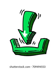 Download sign hand drawn image. Original colorful artwork, comic childish style drawing.