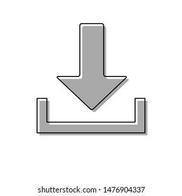 Download sign illustration. Black line icon with gray shifted flat filled icon on white background. Illustration.